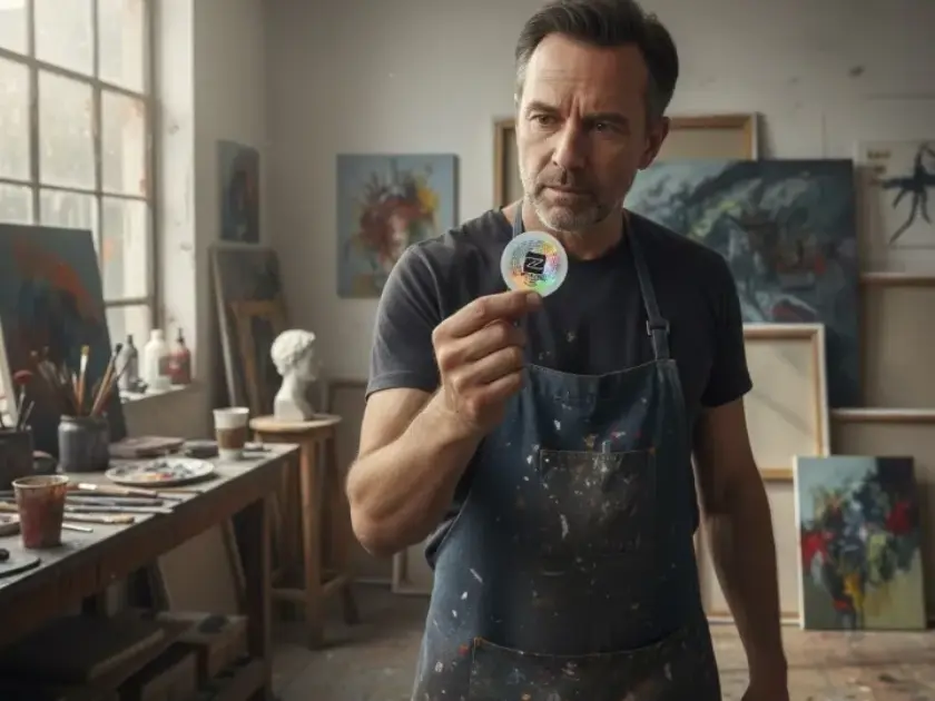 Pastille adhésive interactive vers l'univers de l'artiste  en sans contact