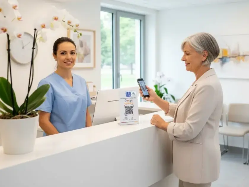 Présentoir avec système de notation interactif dans un institut de soins
